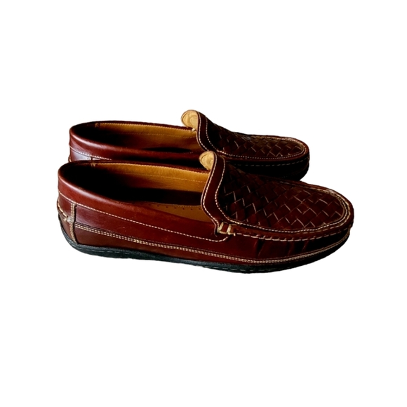 Johnston and Murphy Conyac Brown Woven Leather  Men's Loafers Size 9 Preppy - Picture 2 of 7